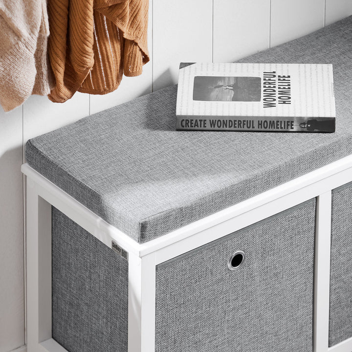 Skobænk med 2 opbevaringskurve, hvid og grå