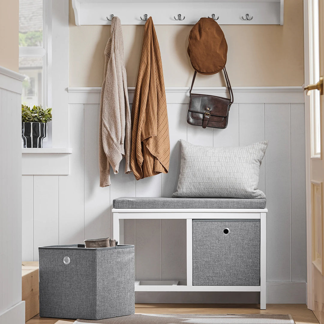 Skobænk med 2 opbevaringskurve, hvid og grå