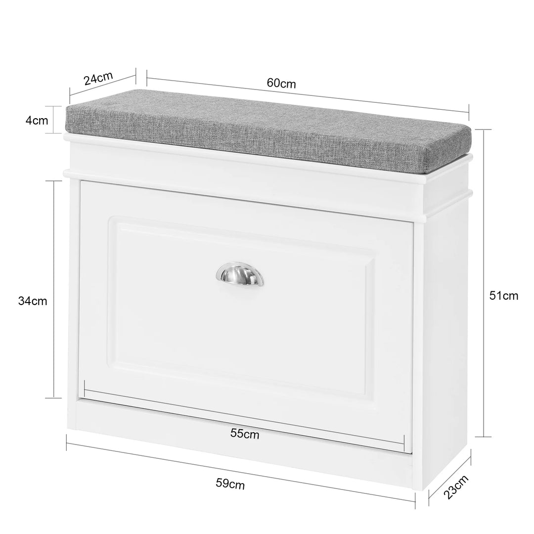 Skoskab med vippefunktion og bænk, 60 x 24 x 51 cm, hvid og grå