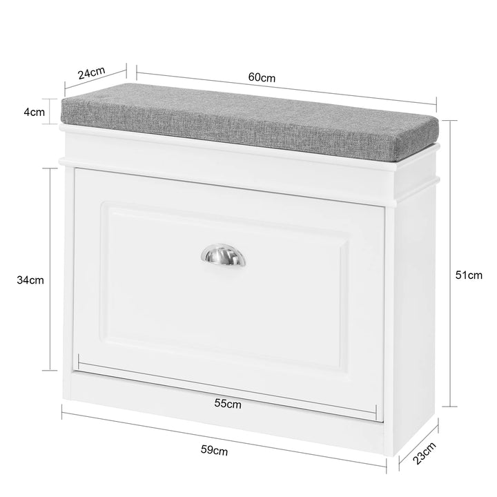 Skoskab med vippefunktion og bænk, 60 x 24 x 51 cm, hvid og grå