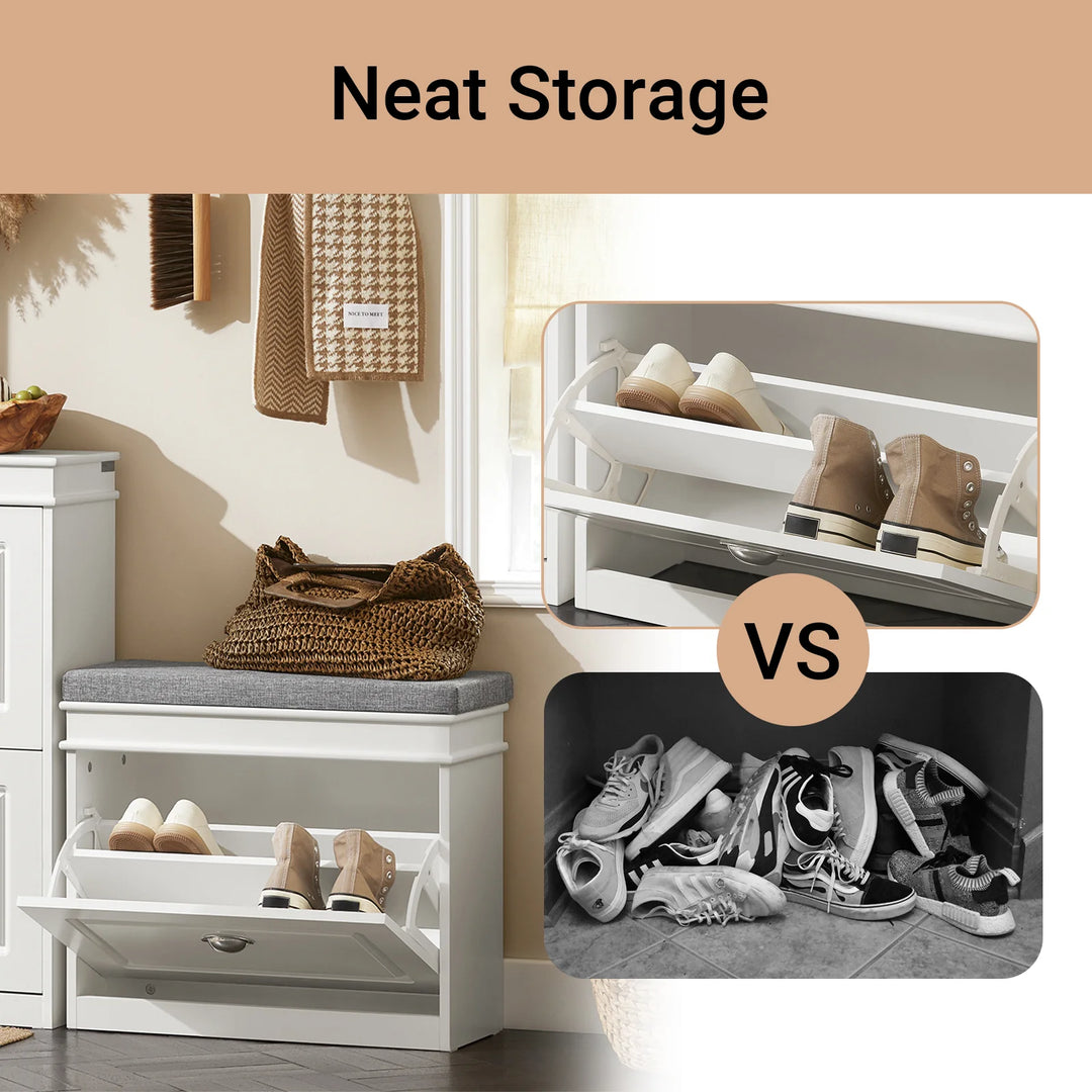 Skoskab med vippefunktion og bænk, 60 x 24 x 51 cm, hvid og grå