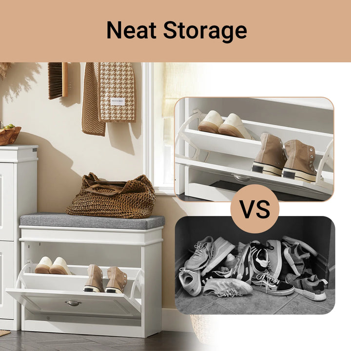 Skoskab med vippefunktion og bænk, 60 x 24 x 51 cm, hvid og grå