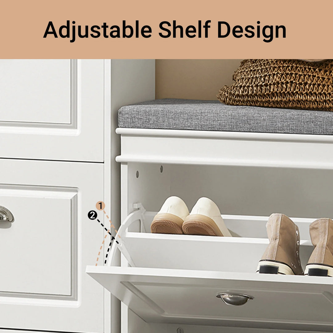 Skoskab med vippefunktion og bænk, 60 x 24 x 51 cm, hvid og grå