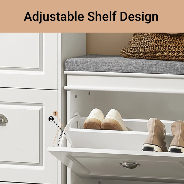 Skoskab med vippefunktion og bænk, 60 x 24 x 51 cm, hvid og grå