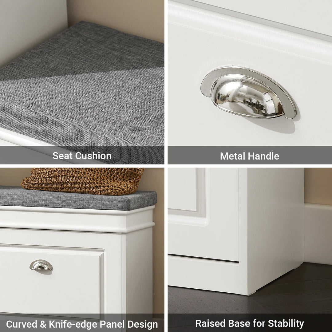 Skoskab med vippefunktion og bænk, 60 x 24 x 51 cm, hvid og grå