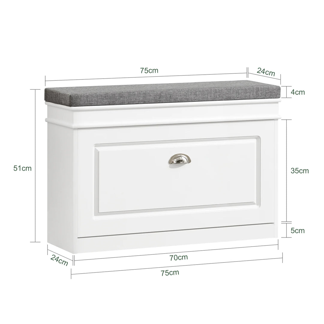 Skoskab med vippefunktion og bænk, 75x24x51 cm, hvid og grå