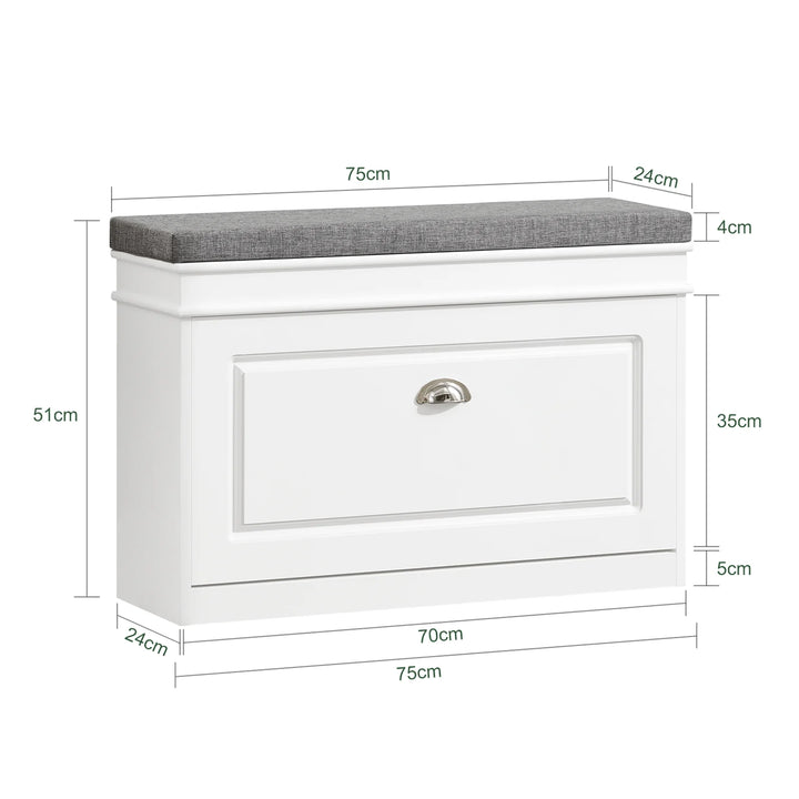 Skoskab med vippefunktion og bænk, 75x24x51 cm, hvid og grå