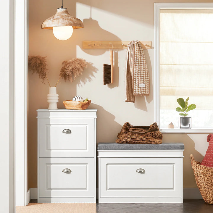 Skoskab med vippefunktion og bænk, 75x24x51 cm, hvid og grå