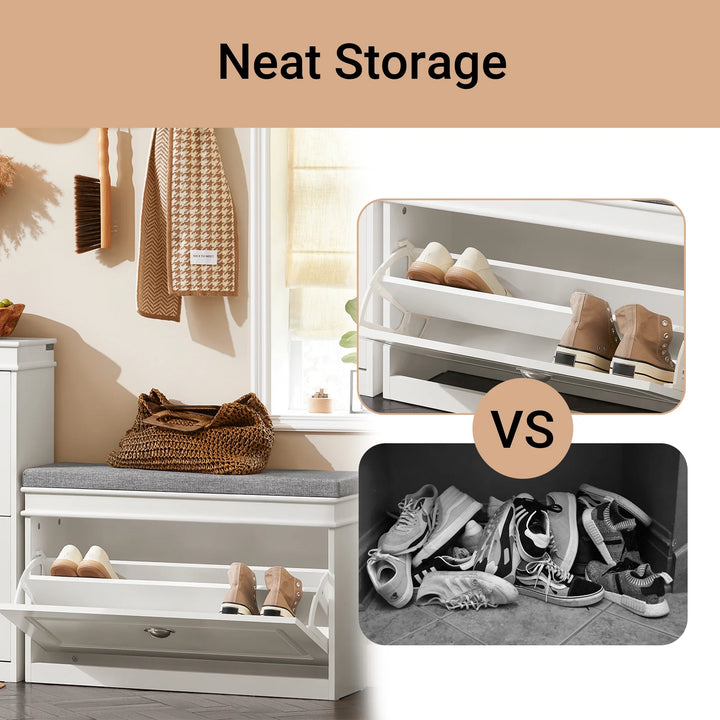 Skoskab med vippefunktion og bænk, 75x24x51 cm, hvid og grå