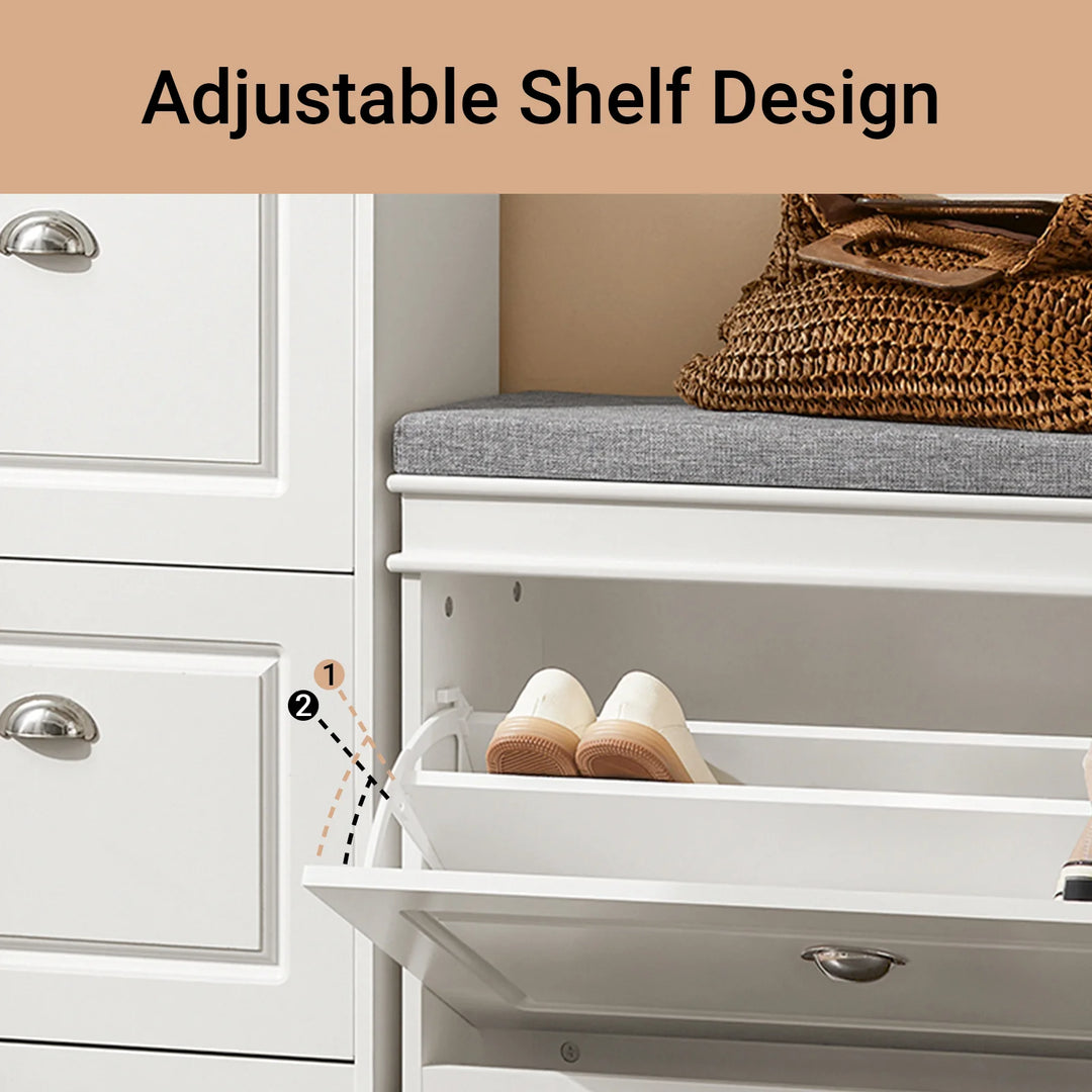 Skoskab med vippefunktion og bænk, 75x24x51 cm, hvid og grå