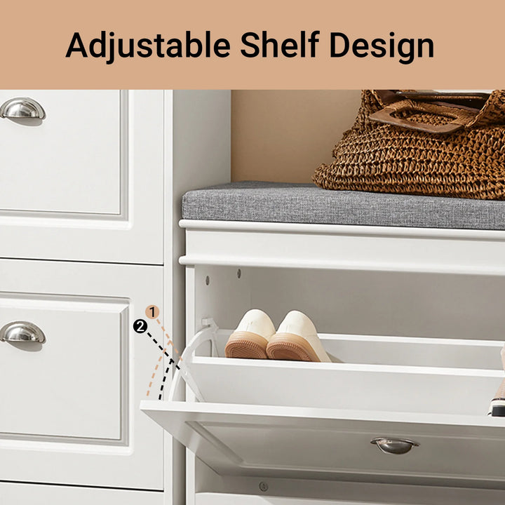 Skoskab med vippefunktion og bænk, 75x24x51 cm, hvid og grå