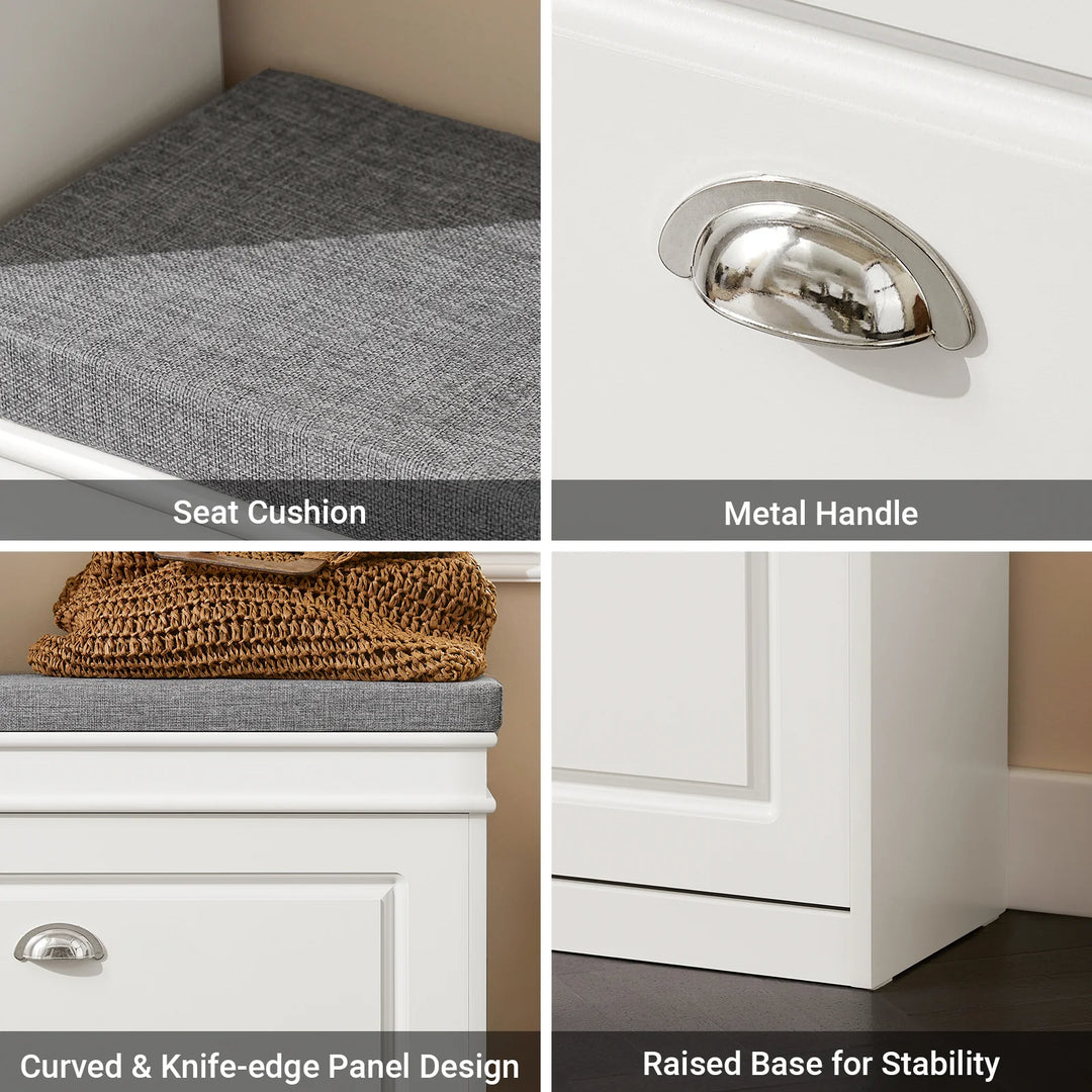 Skoskab med vippefunktion og bænk, 75x24x51 cm, hvid og grå