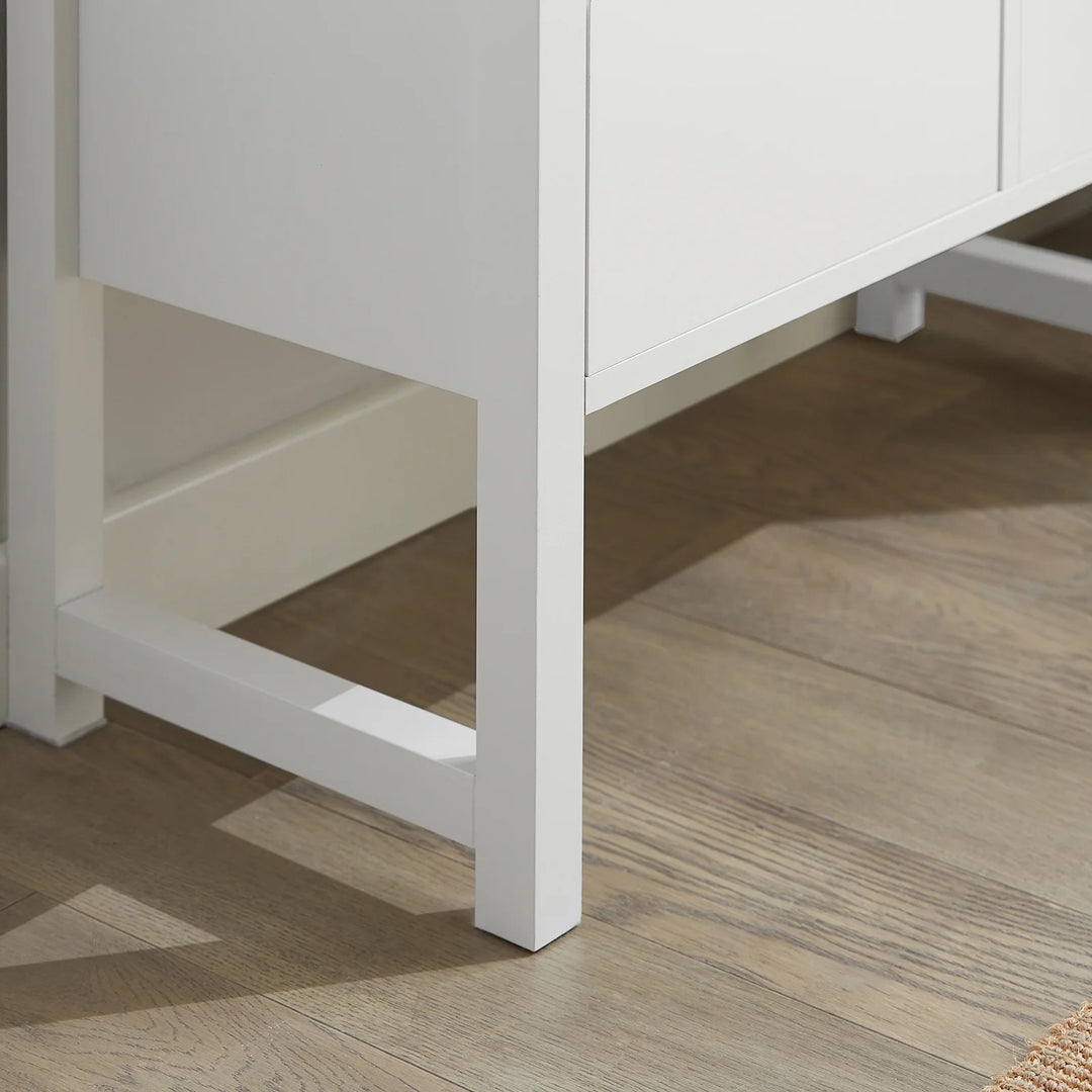 Skandinavisk skobænk / entrébænk, B72 x D30 x H46 cm, hvid med grå hynde