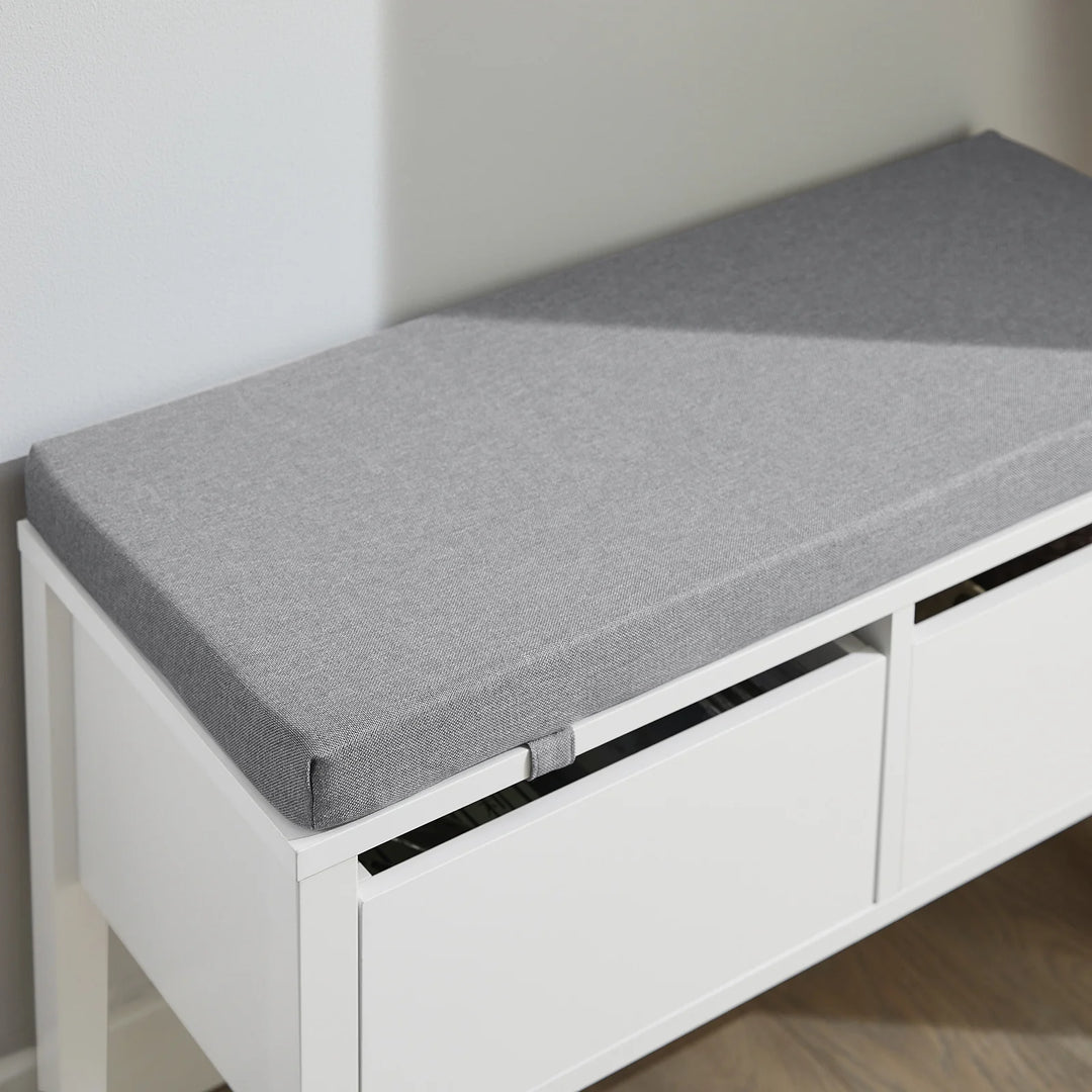 Skandinavisk skobænk / entrébænk, B72 x D30 x H46 cm, hvid med grå hynde