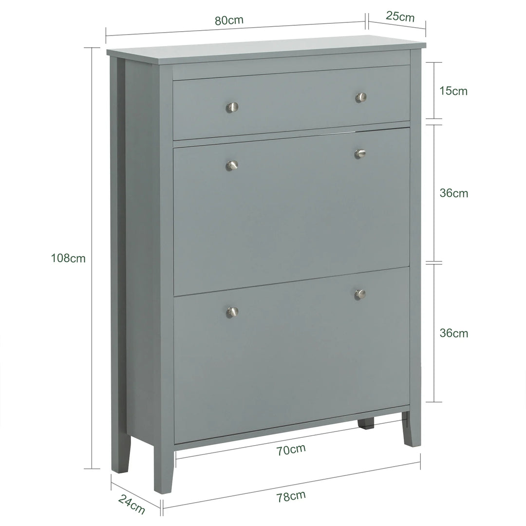 Elegant, minimalistisk skoskab, pladsbesparende, B80 x D25 x H108 cm, grå