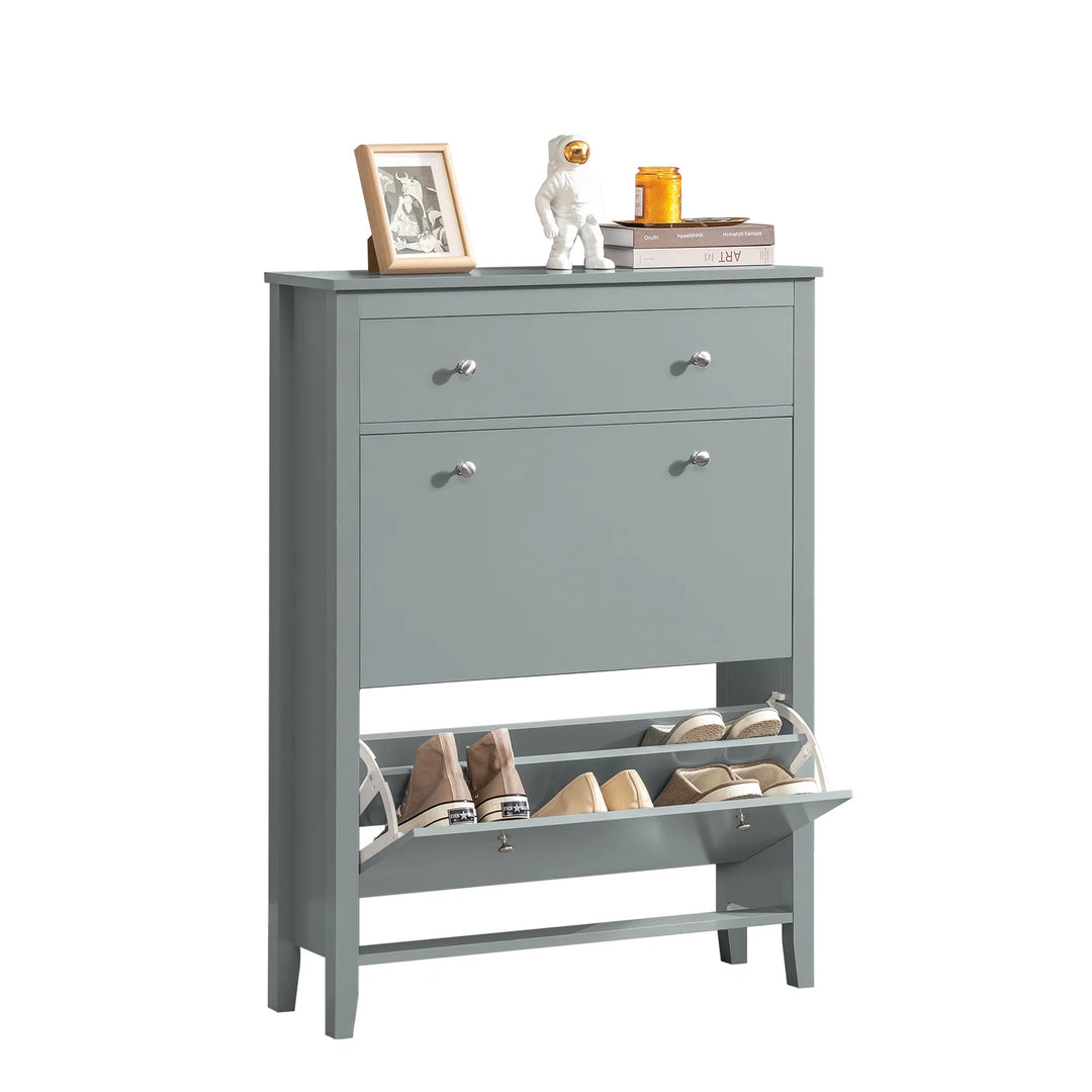 Elegant, minimalistisk skoskab, pladsbesparende, B80 x D25 x H108 cm, grå