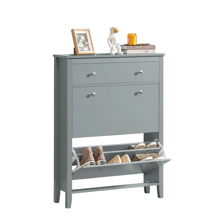 Elegant, minimalistisk skoskab, pladsbesparende, B80 x D25 x H108 cm, grå