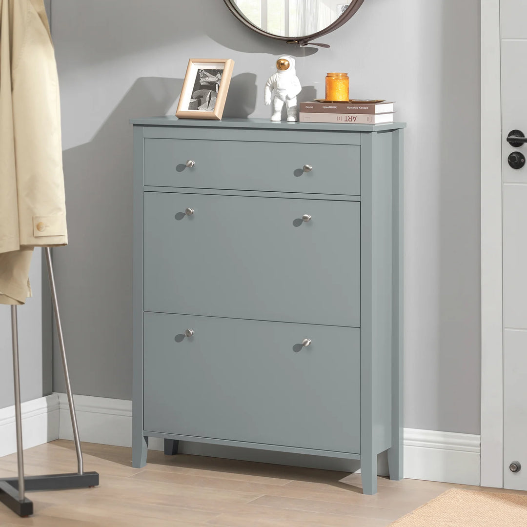 Elegant, minimalistisk skoskab, pladsbesparende, B80 x D25 x H108 cm, grå