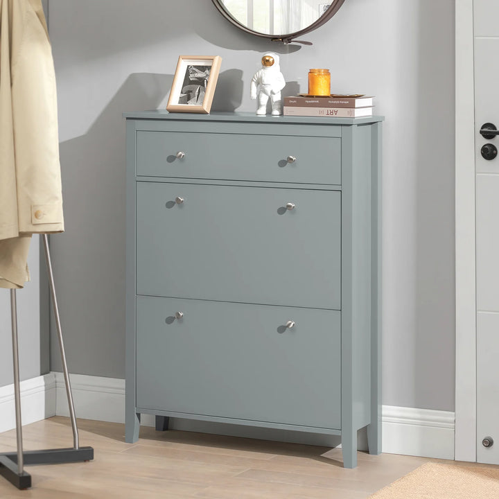 Elegant, minimalistisk skoskab, pladsbesparende, B80 x D25 x H108 cm, grå