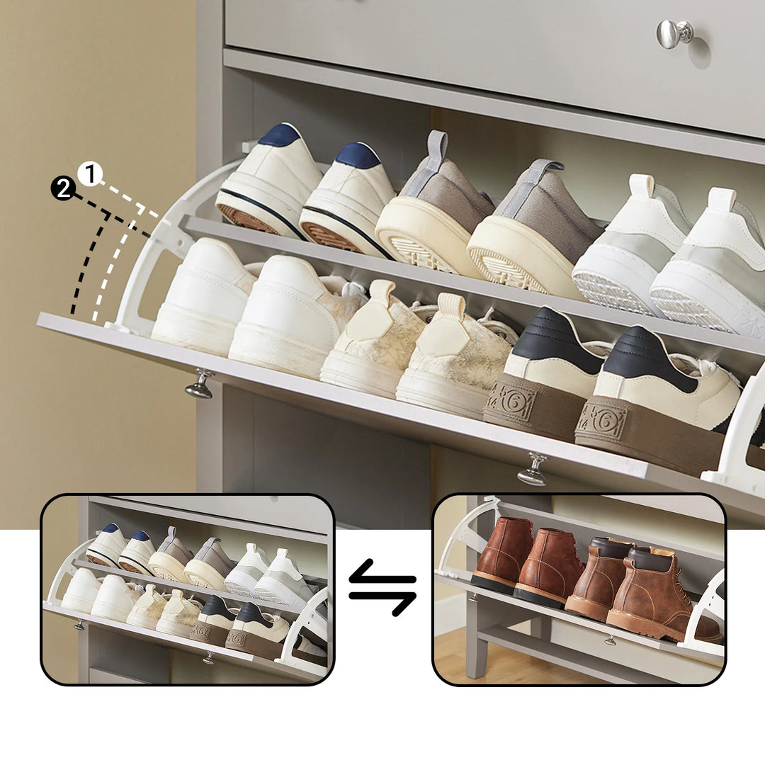 Genialt pladsbesparende: slankt skoskab til gangen – kun 24 cm dybt, B80xD25xH108 cm, lysbrun