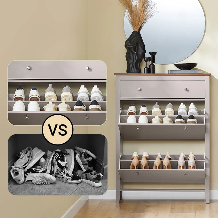 Genialt pladsbesparende: slankt skoskab til gangen – kun 24 cm dybt, B80xD25xH108 cm, lysbrun