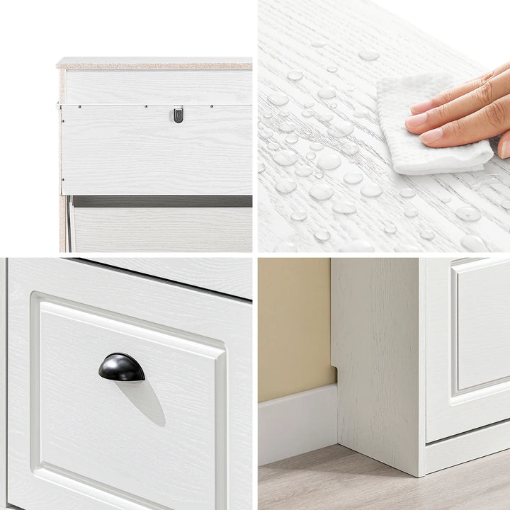 Stilfuldt, smalt skoskab i hvid vintage-træ-effekt (53 x 118 x 24 cm)