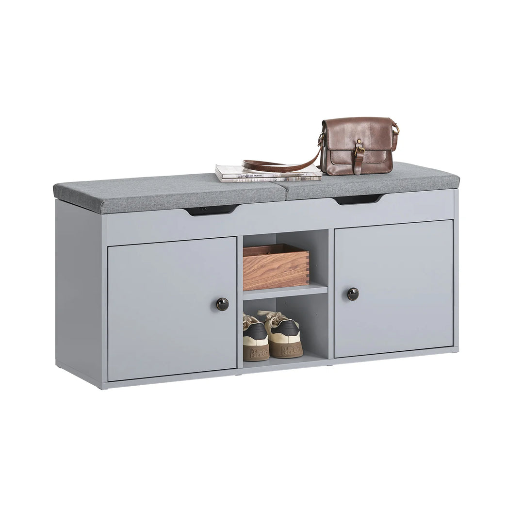 Skobænk med 2 døre og 2 hylder, 100x34x48 cm, grå