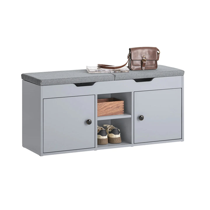 Skobænk med 2 døre og 2 hylder, 100x34x48 cm, grå