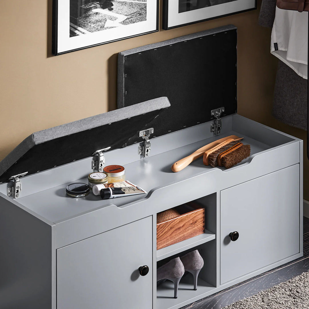 Skobænk med 2 døre og 2 hylder, 100x34x48 cm, grå