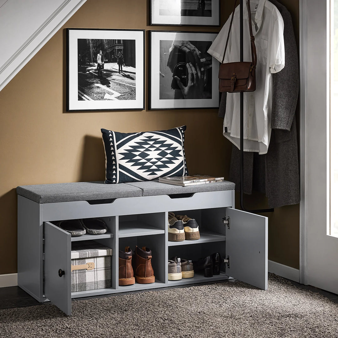 Skobænk med 2 døre og 2 hylder, 100x34x48 cm, grå