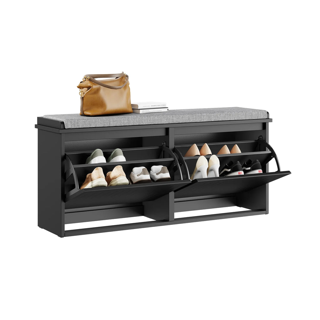 Skobænk med opbevaring og pude, sort – 100 x 46 x 26 cm, kan bære op til 158 kg.