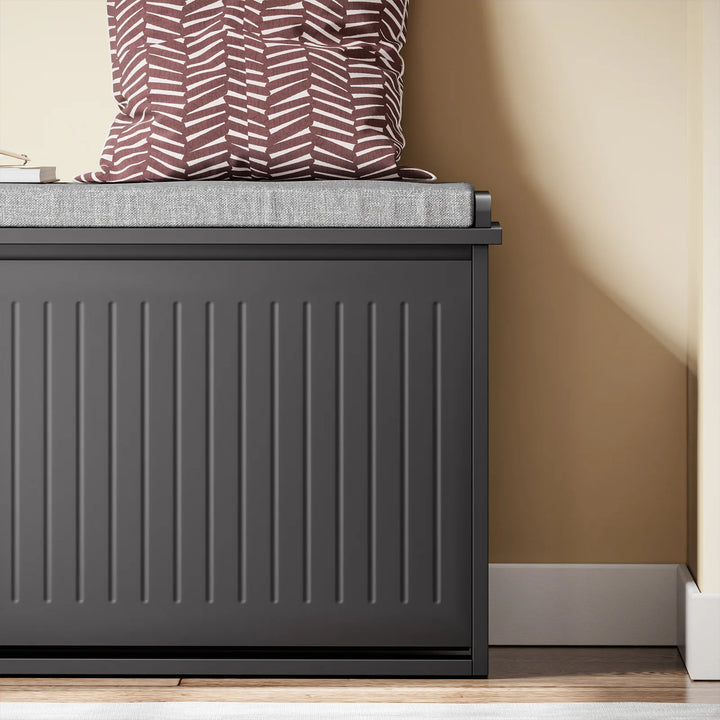 Skobænk med opbevaring og pude, sort – 100 x 46 x 26 cm, kan bære op til 158 kg.