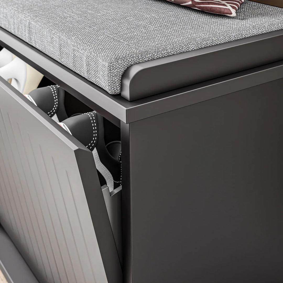 Skobænk med opbevaring og pude, sort – 100 x 46 x 26 cm, kan bære op til 158 kg.