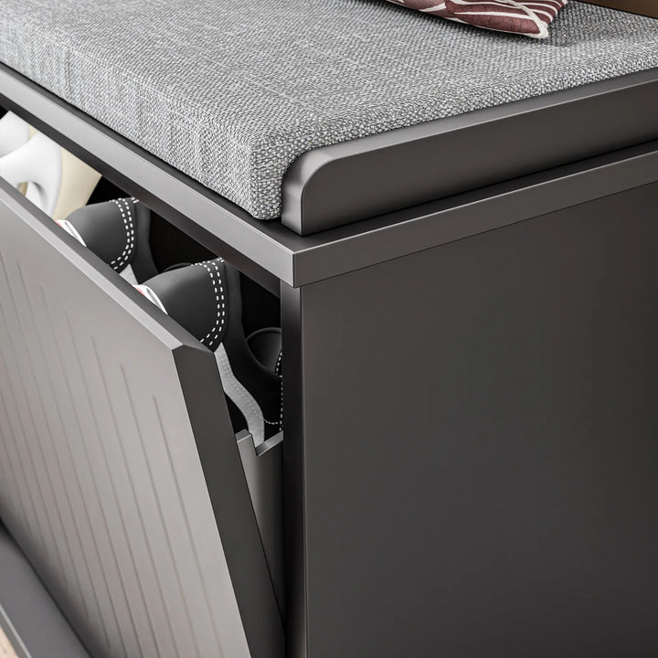 Skobænk med opbevaring og pude, sort – 100 x 46 x 26 cm, kan bære op til 158 kg.