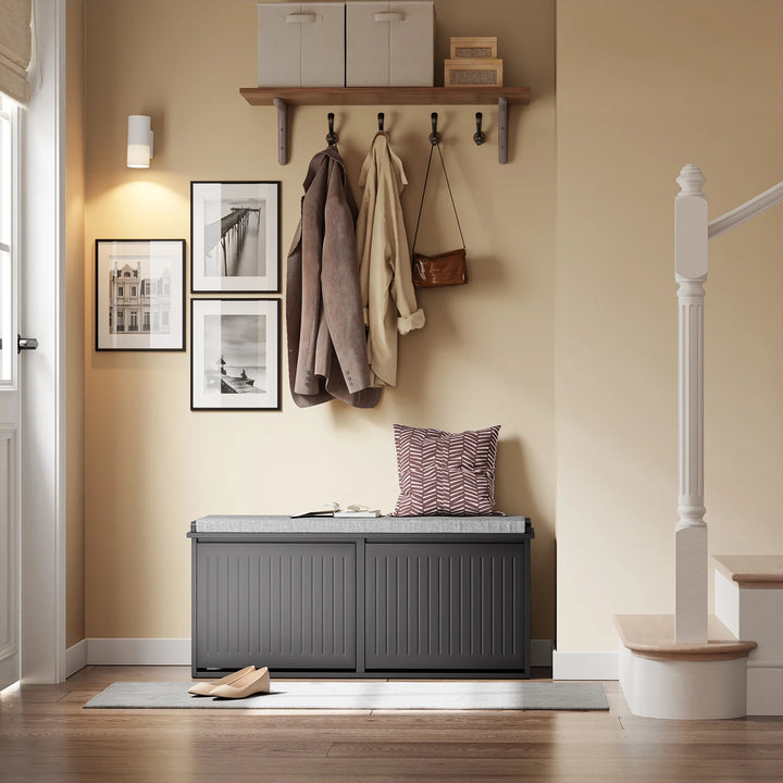 Skobænk med opbevaring og pude, sort – 100 x 46 x 26 cm, kan bære op til 158 kg.