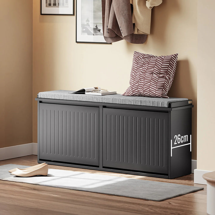 Skobænk med opbevaring og pude, sort – 100 x 46 x 26 cm, kan bære op til 158 kg.