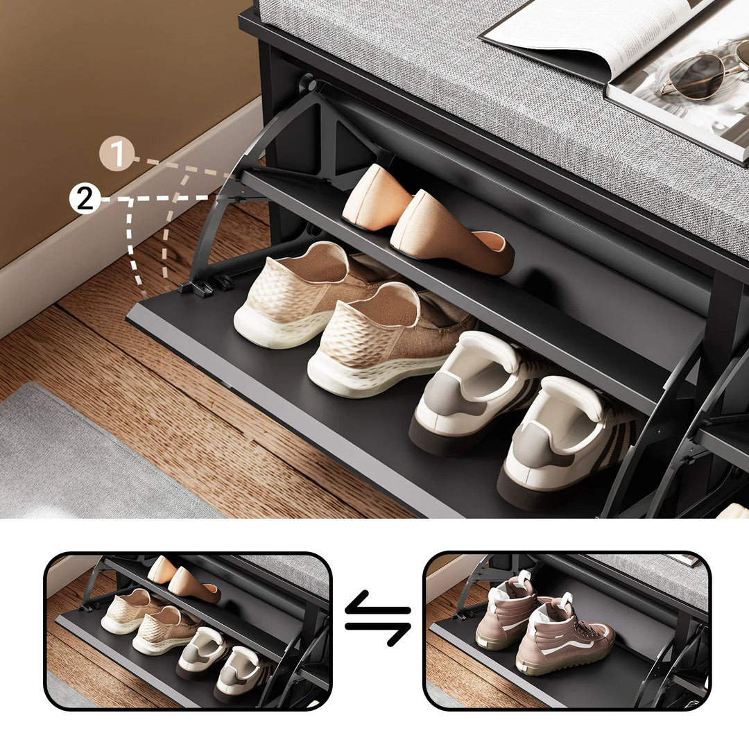 Skobænk med opbevaring og pude, sort – 100 x 46 x 26 cm, kan bære op til 158 kg.