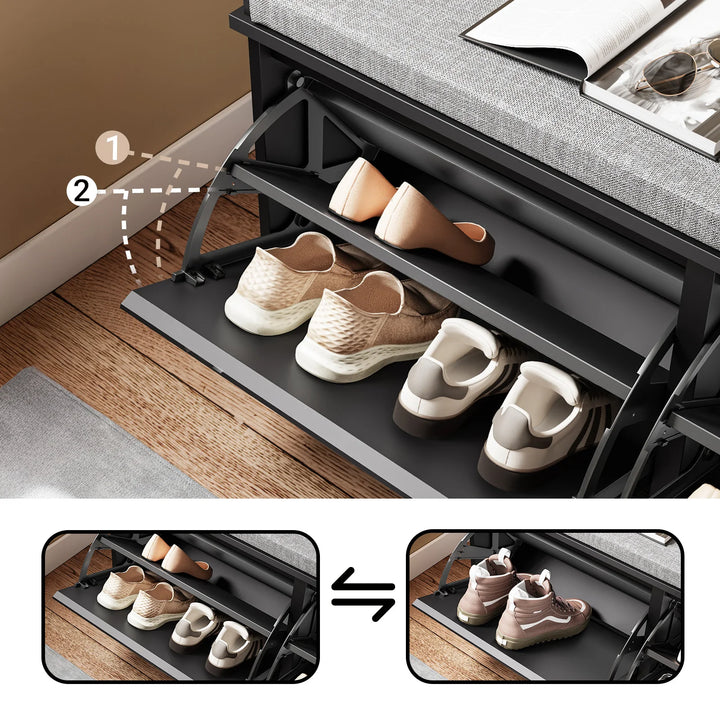 Skobænk med opbevaring og pude, sort – 100 x 46 x 26 cm, kan bære op til 158 kg.