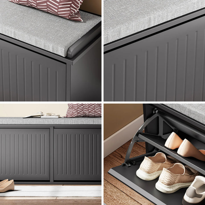 Skobænk med opbevaring og pude, sort – 100 x 46 x 26 cm, kan bære op til 158 kg.