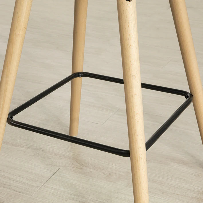 Moderne barstol med grå hynde, ben i bøgetræ, B38 x D36 x H98 cm