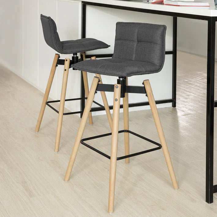 Moderne barstol med grå hynde, ben i bøgetræ, B38 x D36 x H98 cm