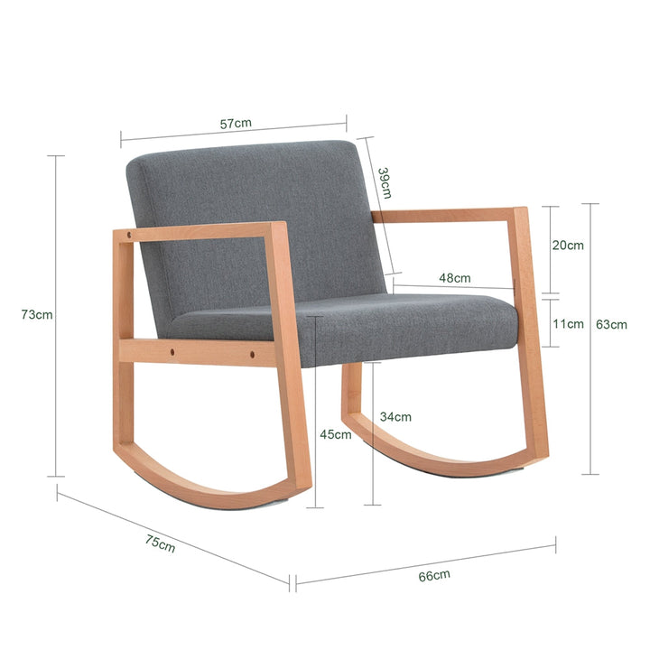 Loungestol / gyngestol med stil og komfort i mid century design, grå hynde