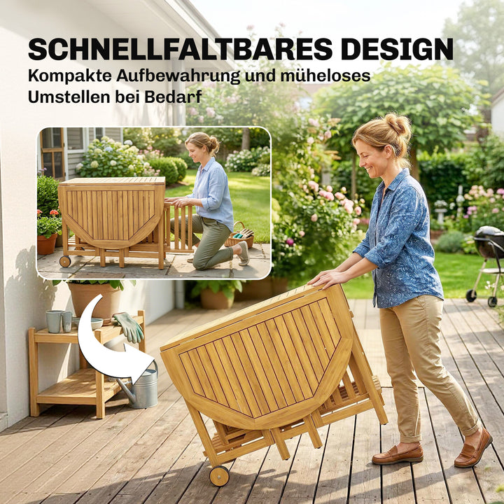 FSC-certificeret havemøbelsæt i træ, 7 dele, udtrækkeligt spisebord med 6 klapstole, parasolhul, hurtigt-foldeligt design
