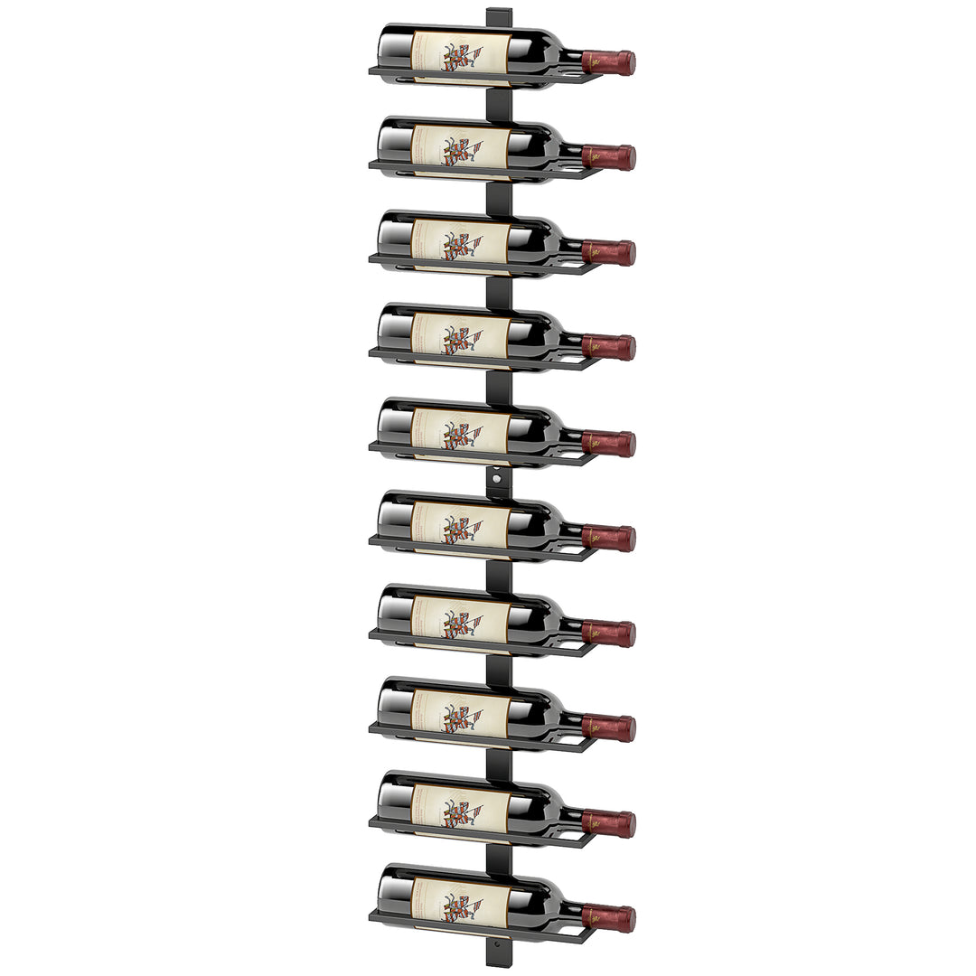 Vinreol, vægreol til 10 flasker vin, 10 hylder, metal, til køkken, stue, hjemmebar, sort