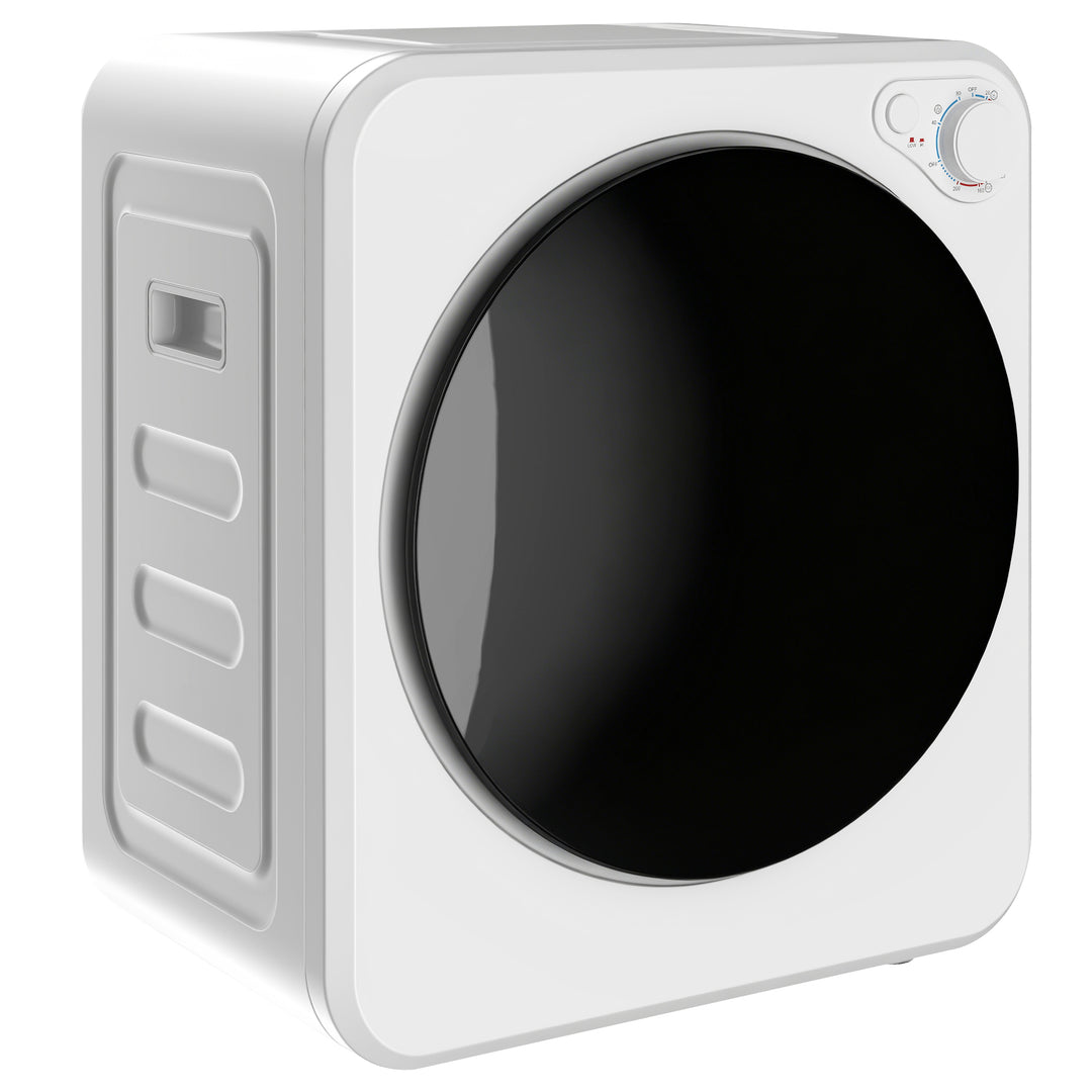 Mini tørretumbler, 4 kg kapacitet, 5 programmer op til 60℃, 800W/400W, udluftet tørretumbler med tromle i rustfrit stål, hvid