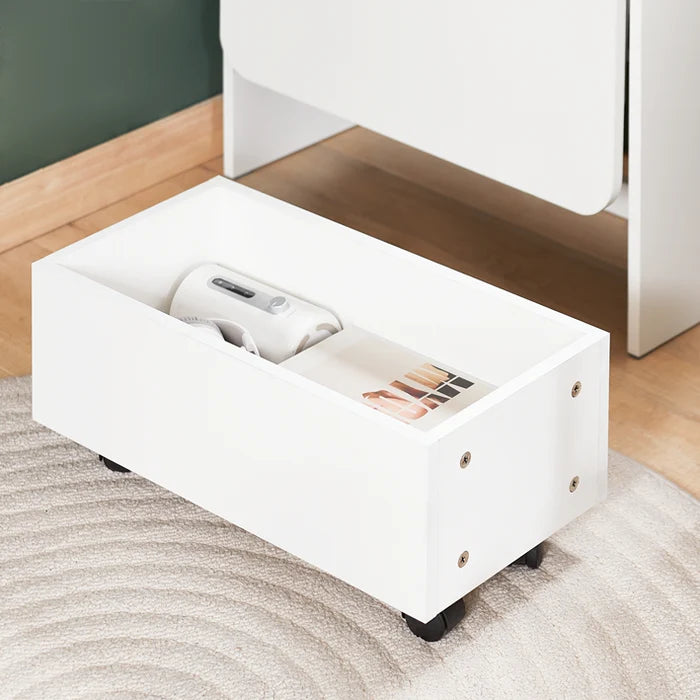 Klapbart skrivebord med reol og rullevogn, 64 × 100,6 × 63 cm, hvid