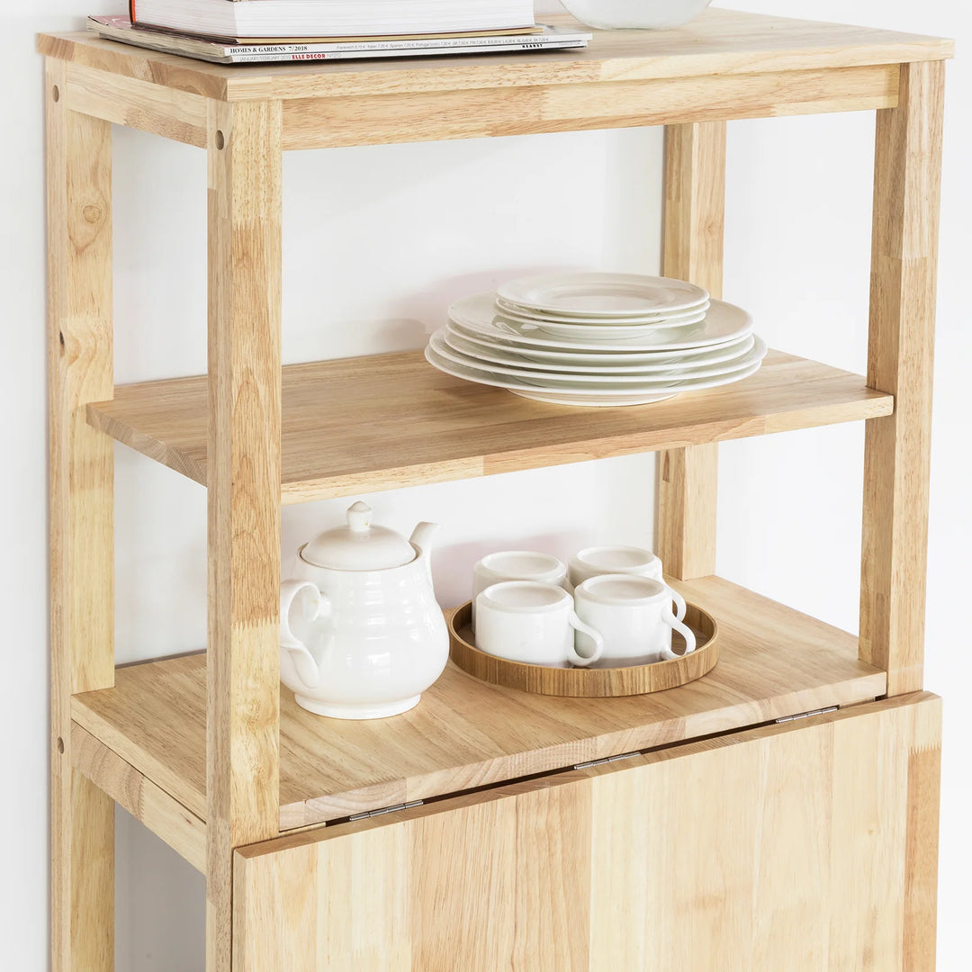 Reol med spisebord, pladsbesparende og multifunktionelt møbel, B98 x D60 x H126 cm, naturfarvet