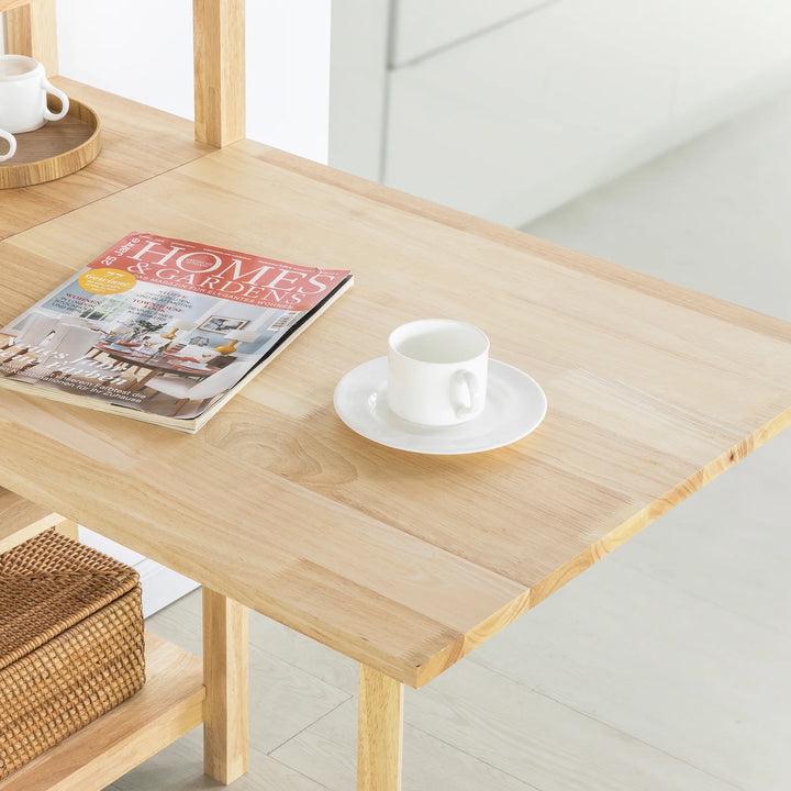 Reol med spisebord, pladsbesparende og multifunktionelt møbel, B98 x D60 x H126 cm, naturfarvet