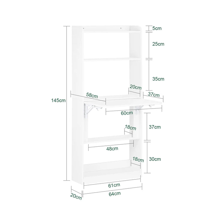 Innovativt  multifunktionsbord / skrivebord, pladsbesparende, L64xB20xH145 cm, hvid