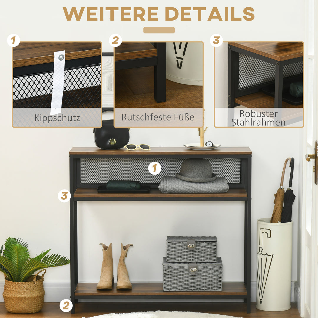 Skænk konsolbord entrehylde, industridesign, 100 cm x 29,5 cm x 90 cm, brun + sort